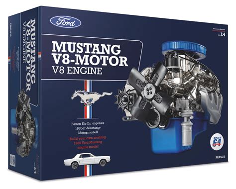 Schematinis Ford Mustang V8 variklio vaizdas, iliustruojantis jo sudedamąsias dalis ir veikimo principą.