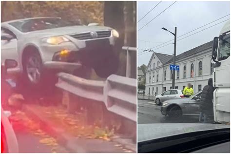 Teminė nuotrauka: ant atitvarų užstrigęs automobilis