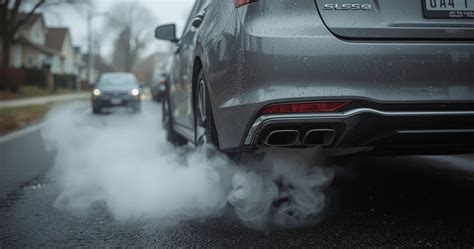 Tematinė nuotrauka: dūmai iš automobilio išmetimo vamzdžio