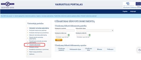 Ekrano nuotrauka: Regitros Vairuotojų portalo „E. Paslaugos” skiltis