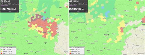 Schematinis žemėlapis, rodantis galimus GPS trikdžių šaltinius Kaliningrado srityje ir jų poveikio zonas Lietuvoje bei Lenkijoje.
