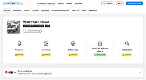 Pavyzdys: CarVertical ataskaitos išdėstymas su VIN duomenimis