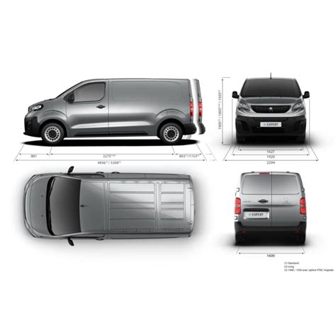 Peugeot Expert furgono kėbulo konfigūracijos ir matmenų diagrama