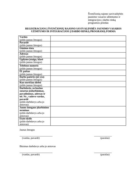 Forma, iliustruojanti registracijos dokumentus
