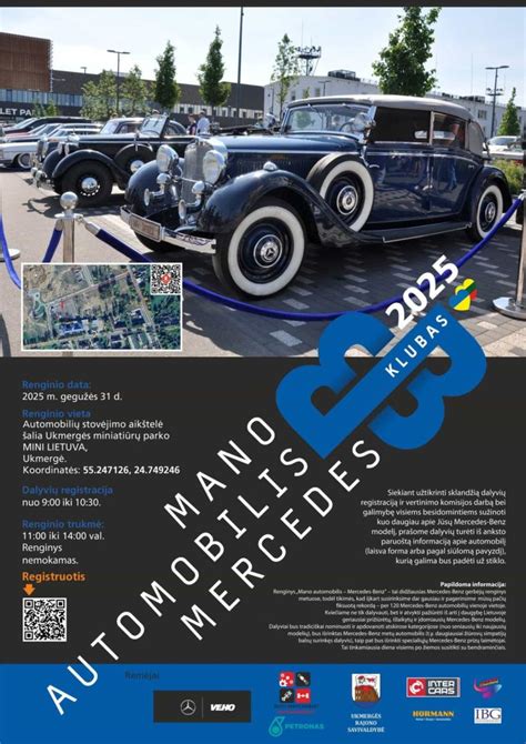 Renginys „Mano automobilis - Mercedes-Benz“ su daugybe skirtingų modelių automobilių ir dalyvių