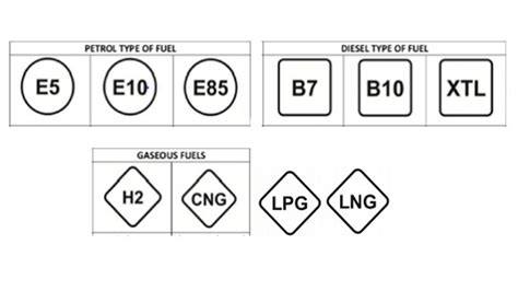 Pavyzdys: degalų žymėjimas degalinėse (E5, E10, B7, LPG, CNG)