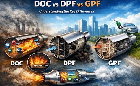 Infographic comparing DPF and GPF filter structure and function