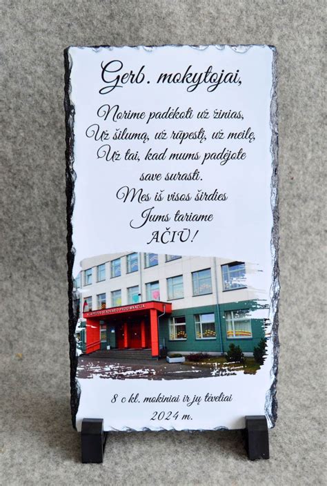 Nuotrauka: abiturientai šventiškai pasipuošę mokyklos kieme su gėlėmis ir mokyklos atributika.