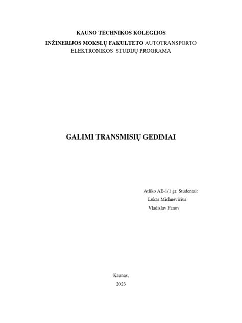 Inžinerinė diagrama: transmisijos elementų struktūra ir galimi gedimai