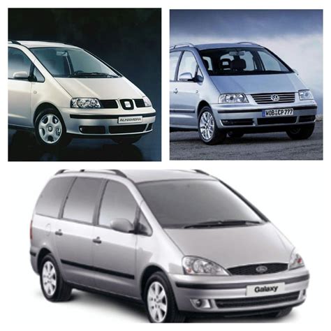 Trijų minivenų - VW Sharan, Ford Galaxy, Seat Alhambra - lyginamoji nuotrauka