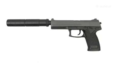 Airsoft pistoletas su duslintuvo imitacija