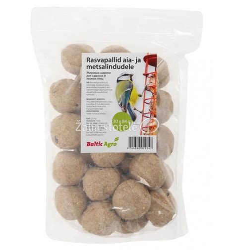 Lesalo rutuliukų (fat balls) paukščiams iliustracija