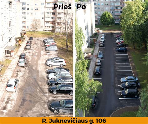 Schema, iliustruojanti privalomus atstumus nuo gyvenamųjų pastatų iki automobilių stovėjimo aikštelių