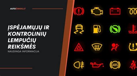Infografika: kontrolinių lempučių spalvos ir jų reikšmės