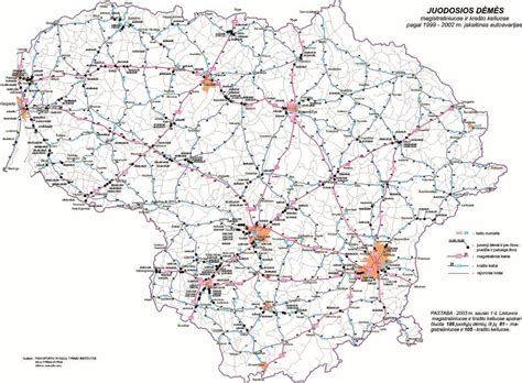 Žemėlapis, kuriame pažymėtos juodosios dėmės valstybinės reikšmės keliuose