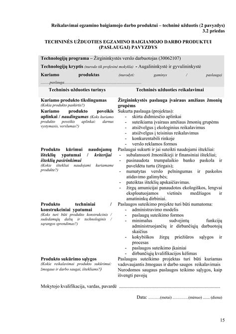 Techninės dokumentacijos pavyzdys su rekomenduojamais keitimo intervalais
