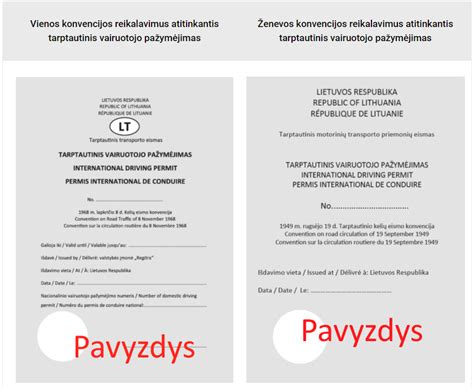 Palyginamoji lentelė: Ženevos ir Vienos konvencijų vairuotojo pažymėjimų skirtumai ir galiojimas.