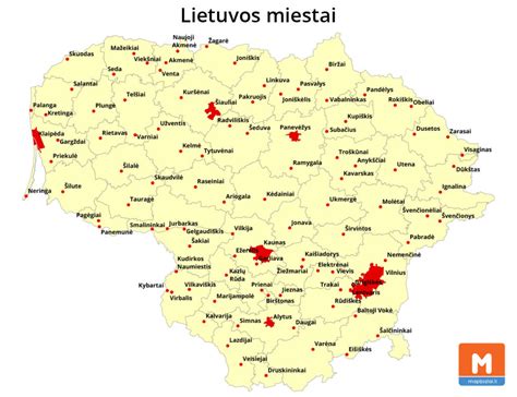 Lietuvos žemėlapis, kuriame pažymėti miestai, kuriuose veikia automobilių supirkėjai.