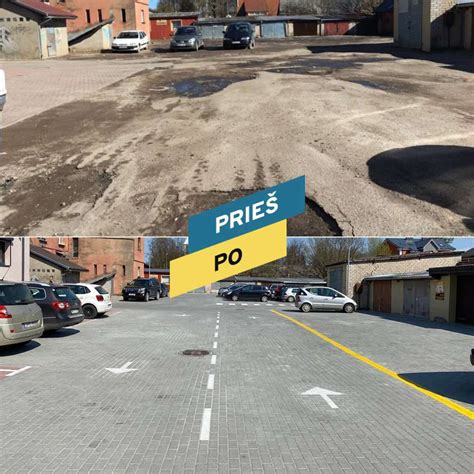 Tematinė nuotrauka: automobilių stovėjimo aikštelė su aiškiai pažymėtomis vietomis ir parkavimo borteliais