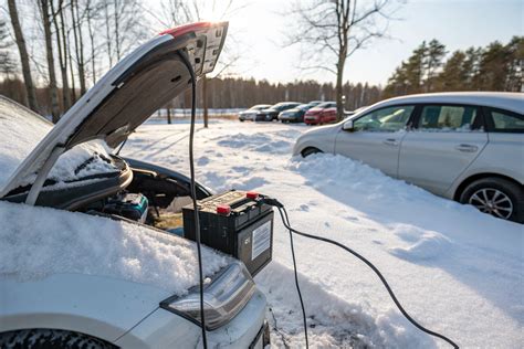 Tematinė nuotrauka: šaltas automobilis ir akumuliatorius
