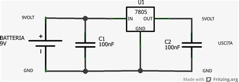Srovės stabilizatoriaus schema su 7805 mikroschema