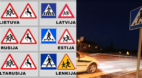 Ilustracija: Įvairūs kelio ženklų tipai ir jų paskirtis