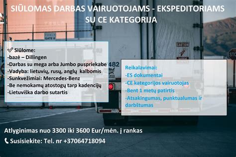 Schema su reikalavimais CE kategorijos vairuotojams ir darbo sąlygomis Vokietijoje