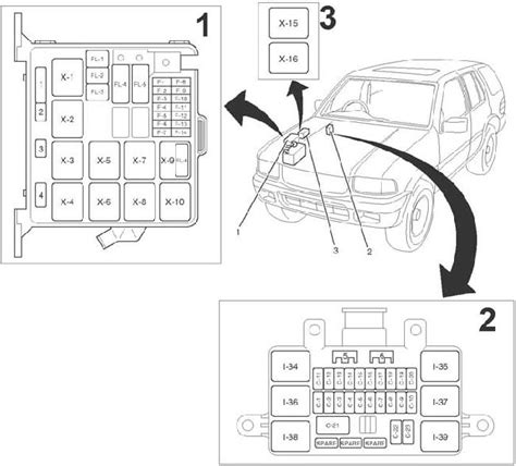 Opel Frontera B saugiklių dėžutės schema