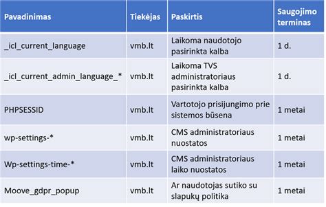 Schema, iliustruojanti skirtingų tipų slapukų veikimą ir jų paskirtį