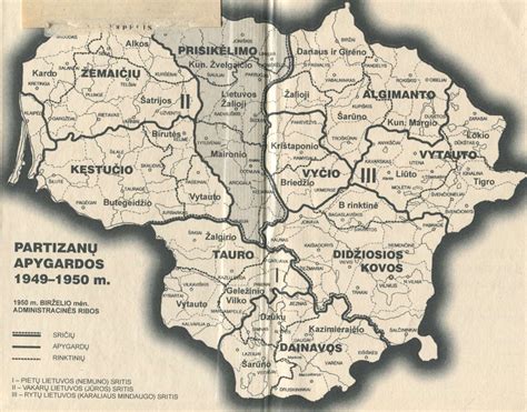 žemėlapis, rodantis partizanų veiklos rajonus