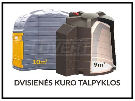 Nuotrauka, vaizduojanti tinkamai įrengtas dvisienes kuro talpyklas su aplinkosaugos priemonėmis