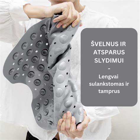 Infografika: Guminių kilimėlių pranašumai (atsparumas dilimui, elastingumas žemoje temperatūroje, neslystantis paviršius, lengvas valymas)