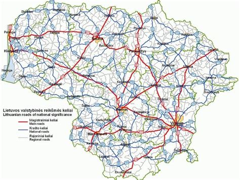 Lietuvos valstybinės reikšmės kelių tinklo schema ir pagrindinės magistralės