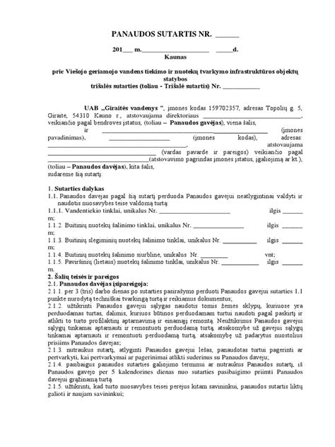 Pavyzdinė automobilio panaudos sutarties forma