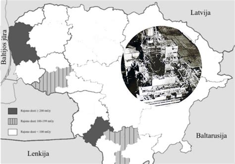 Černobylio avarijos paveiktų teritorijų žemėlapis