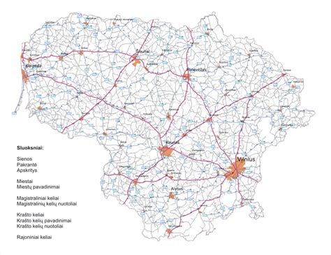 Lietuvos kelių žemėlapis su greičio apribojimų piktogramomis