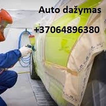 Automobilio paviršiaus paruošimo dažymui etapus iliustruojanti infografika