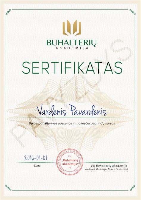 mokymų sertifikatas