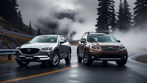 nuotraukos Mazda CX-5, Subaru Outback ir Kia Sportage