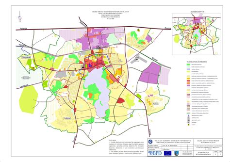 Miesto plėtros planas su naujais keliais ir infrastruktūra