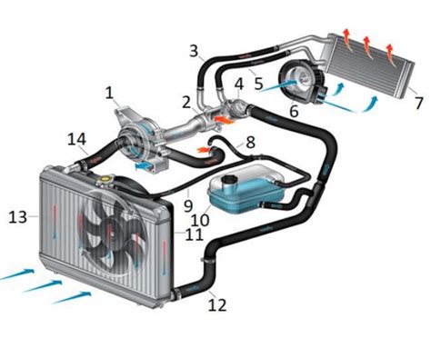 schema: automobilio aušinimo sistemos sandara su pažymėtu radiatoriumi