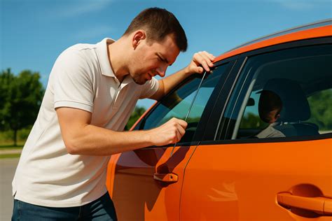fotografija, demonstruojanti profesionalų avarinį automobilio durų atrakinimą be pažeidimų