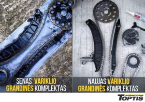 Paskirstymo grandinės ir įtempiklio gedimo iliustracija
