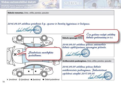 Automobilio dokumentų nuotrauka su atidaryta serviso knygele.