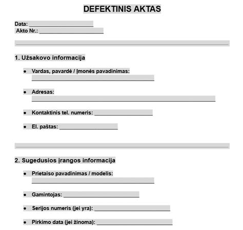 schema: situacijos, kuriose reikalingas defektinis aktas