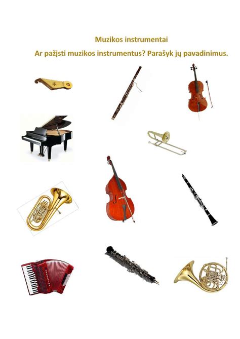Tematinė nuotrauka su įvairiais muzikos instrumentais