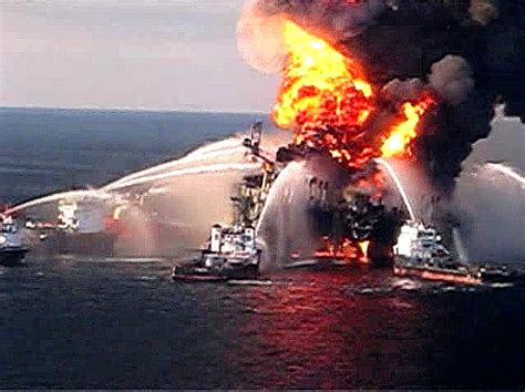 The Deepwater Horizon oil rig on fire