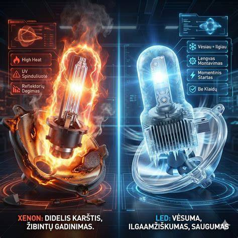 Infografika: Xenon balasto ir lemputės veikimo schema