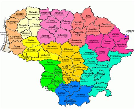 Lietuvos žemėlapis su pažymėtais autoservisų regionais