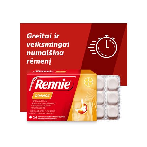 Rennie pakuotės ir tablečių nuotrauka